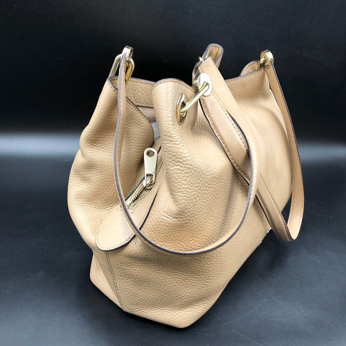 Michael Kors Tan Pebbled Leather Hamilton Satchel Bag Gold Hardware COA