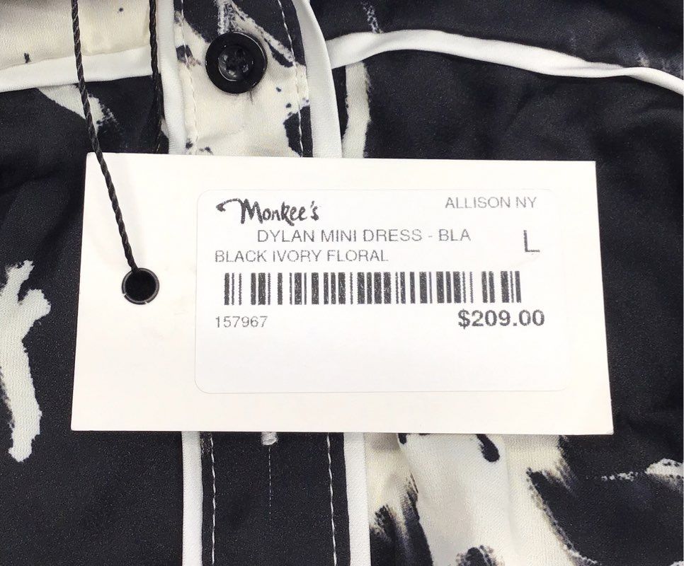 Allison New York Women's Dylan Mini Dress Black Ivory Floral NWT Sz L