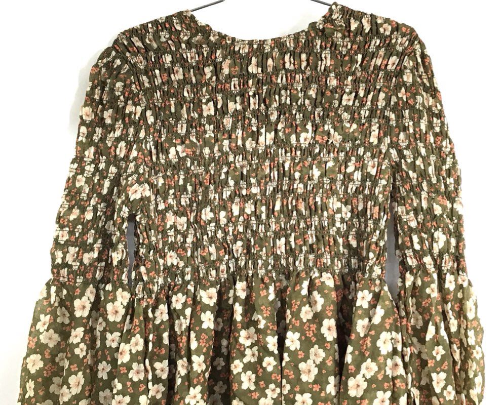 Tecovas x Kristopher Brock Women's Emma Dress Olive Floral Smocked NWT Sz XL