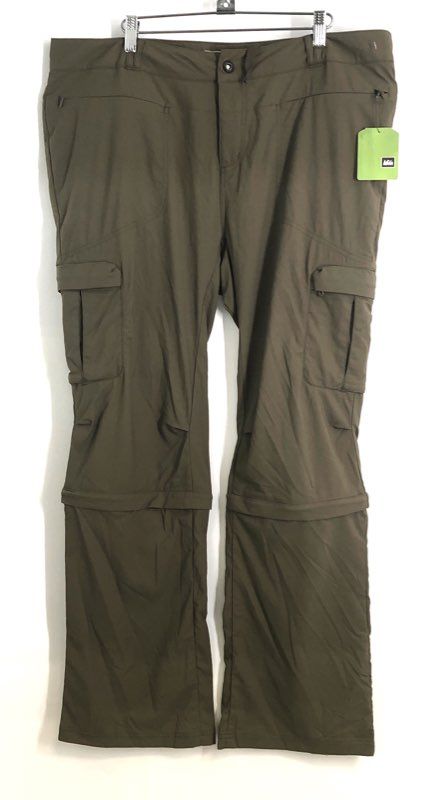 REI Women's Convertible Hiking Pants Olive Green Cargo Zip-Off Sz 16 NWT