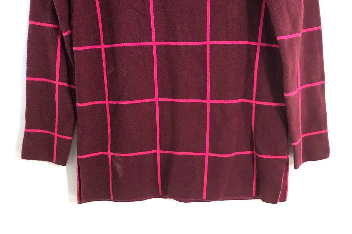 LOFT Women's Burgundy Pink Grid Mock Neck Sweater Sz XS