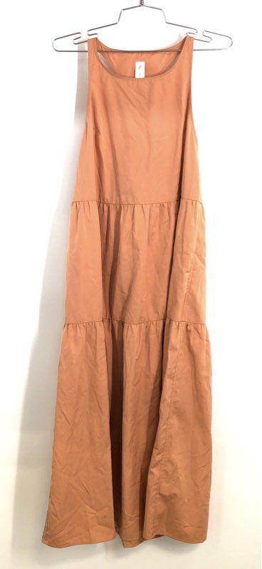 Janessa Leone Women's Terracotta Tiered Cotton Maxi Dress Racerback Pocket Sz 1