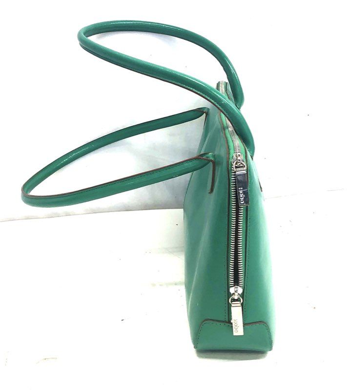 Hobo Green Leather Top Zip Shoulder Bag Handbag Silver Hardware