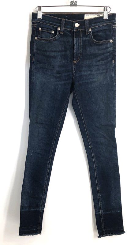 Rag & Bone Women's Stanwix Skinny Jeans Dark Wash High Rise Raw Hem 25