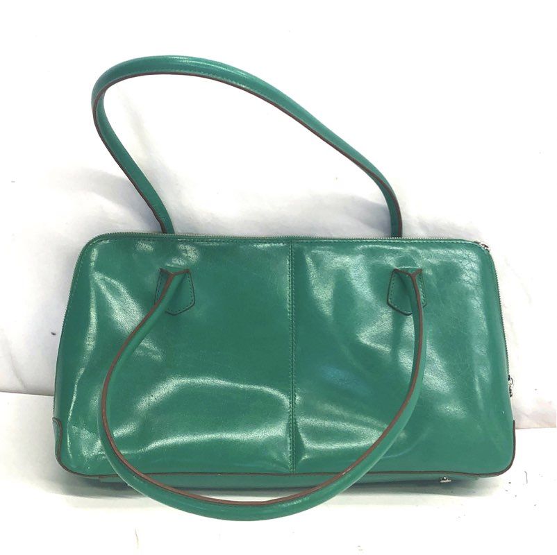 Hobo Green Leather Top Zip Shoulder Bag Handbag Silver Hardware