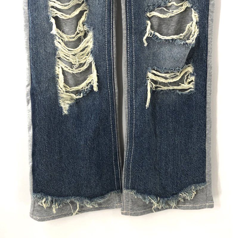 True Religion Women's Bobbi Baggy Big T Denim Fleece Pants Destroyed NWT Sz 26