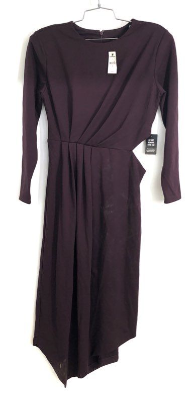 Express Women's Side Cutout Long Sleeve Pleated Asymmetric Dress Purple Sz M NWT