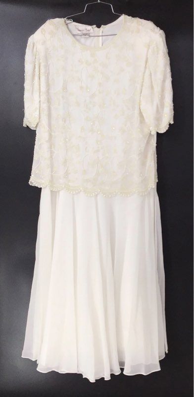 Lawrence Kazar Women's Vintage 90s Ivory Beaded Sequin Formal Dress Sz 2X NWT