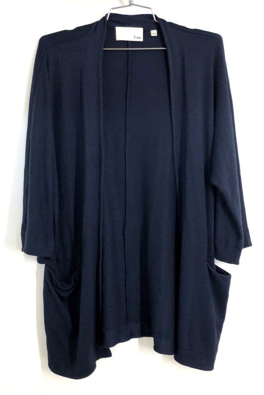 Wilfred Free Women's Navy Blue Open Front Drape Pocket Knit Cardigan Sz S