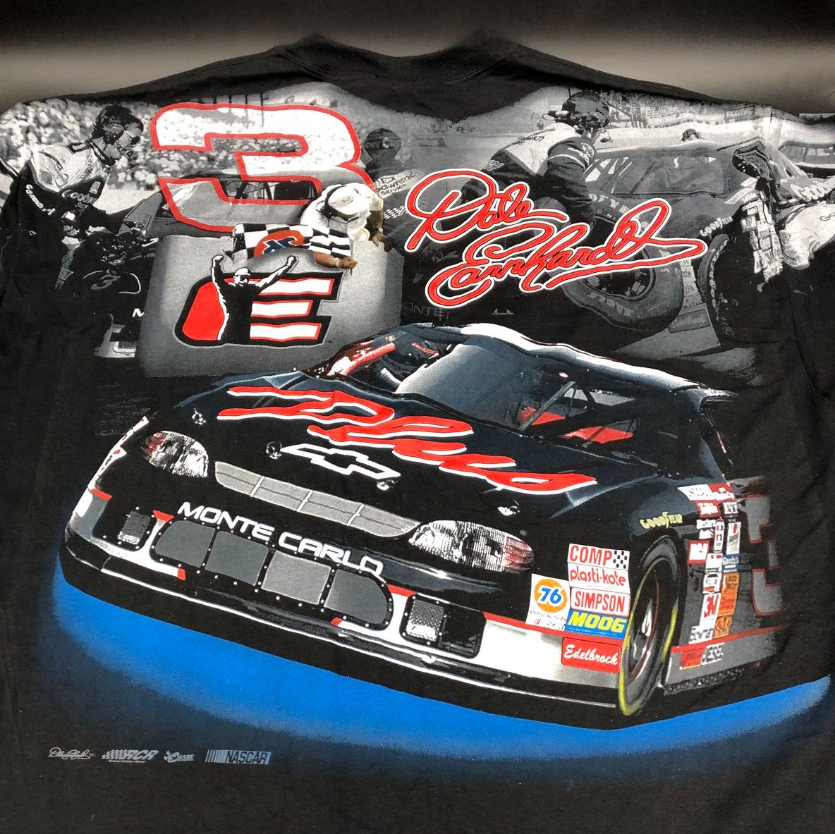 Vintage 90s Dead Stock NASCAR Dale Earnhardt Black All Over Print T-Shirt - 2XL