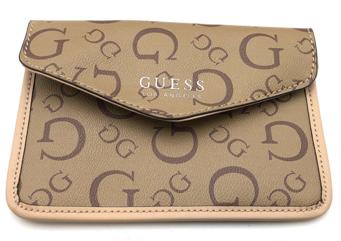 Guess Beige Brown Monogram G Logo Tote Bag Handbag with Matching Pouch Set