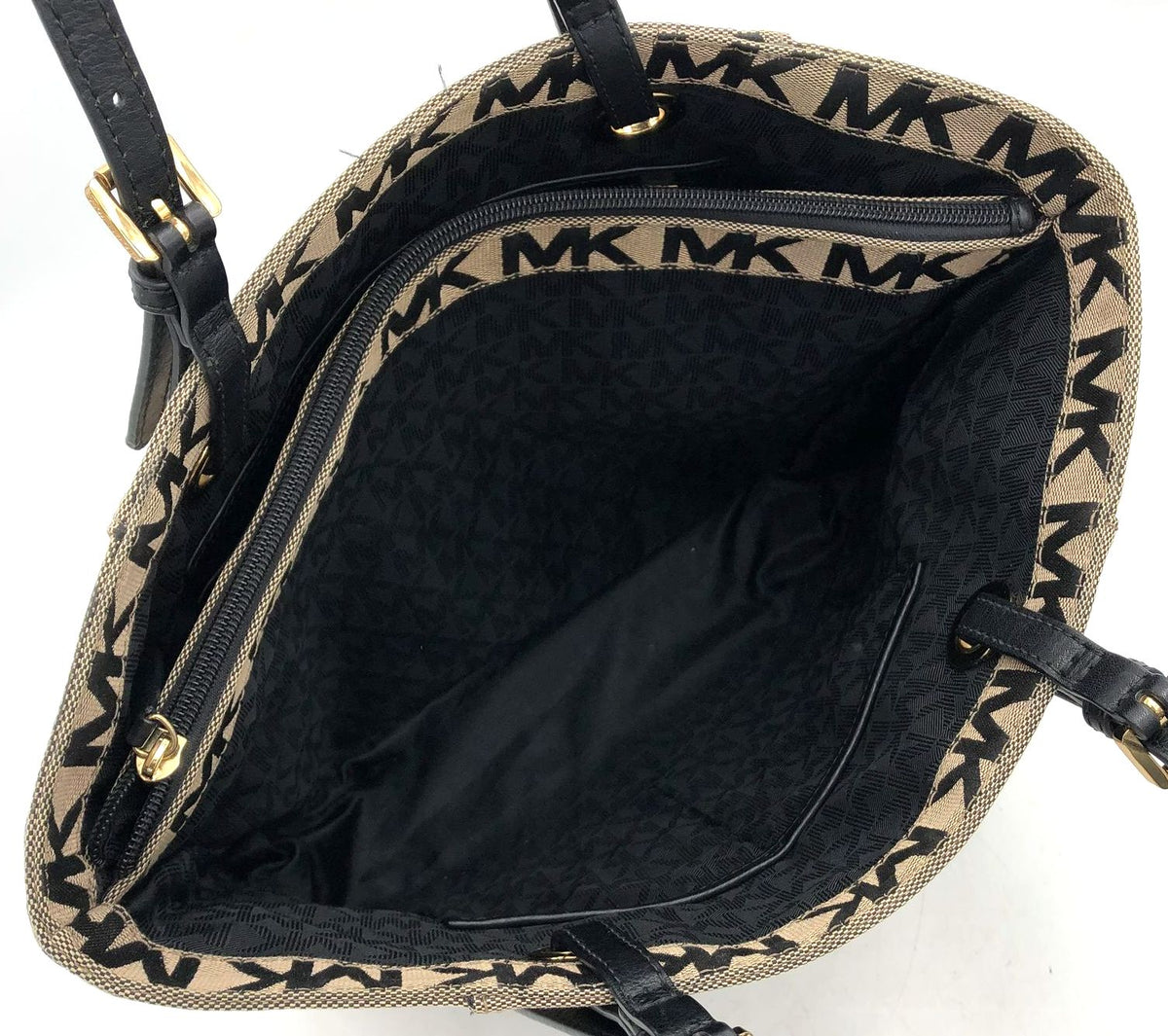 Authentic Michael Kors Women&#39;s Tan Black Signature Luxury Tote Bag -COA Included