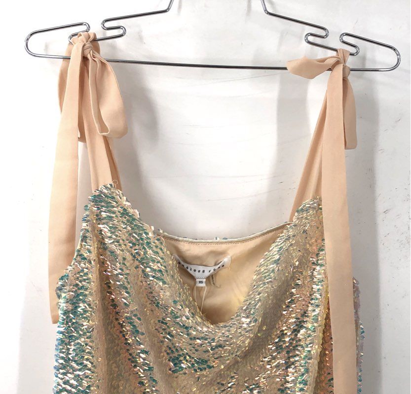 NWT Endless Rose Women's Pink Sequin Ribbon Tie Tank - Size XS