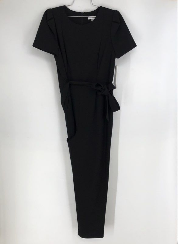 Calvin Klein Women's Black Belted Puff Short Sleeve Midi Dress Sz 8 NWT