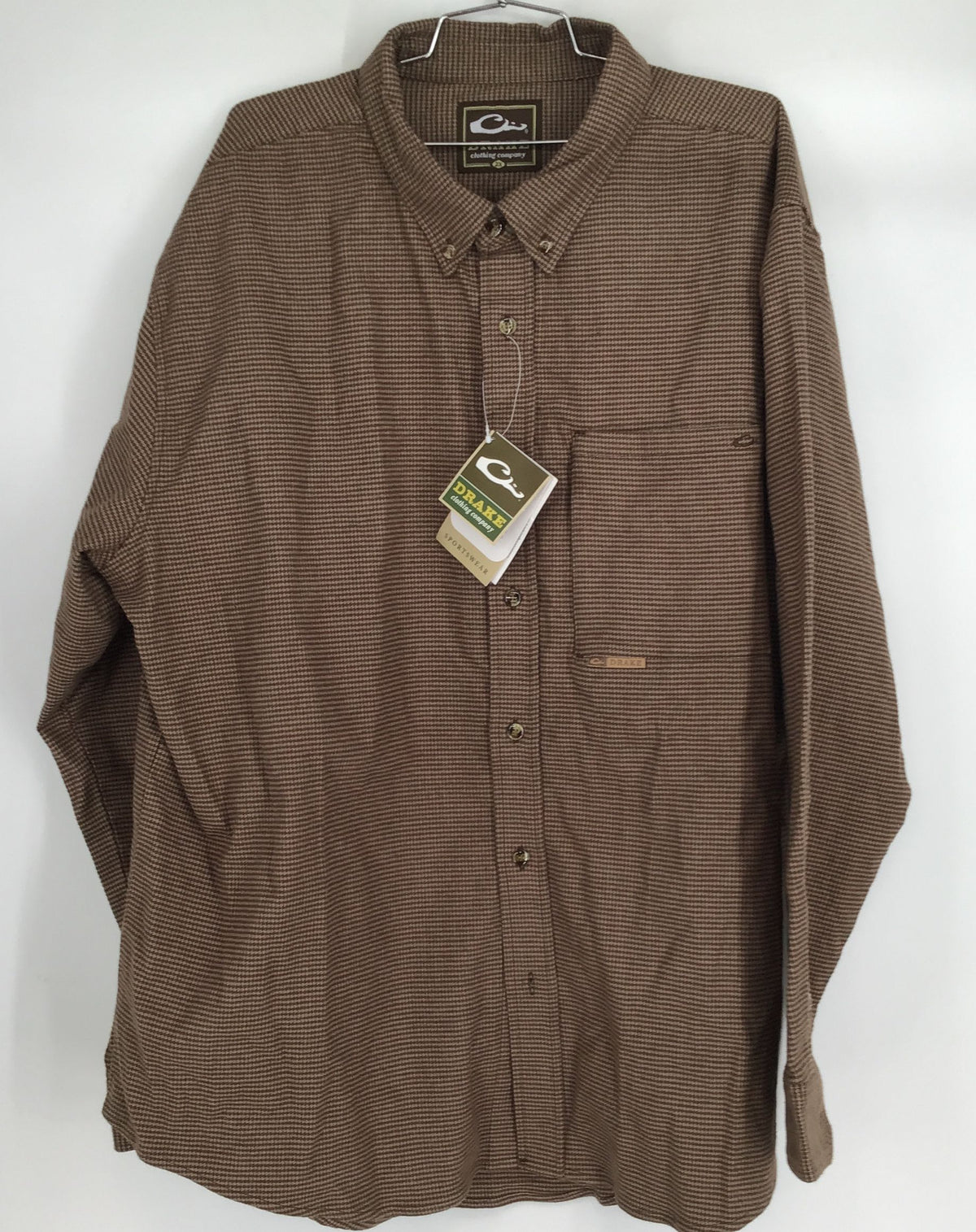 NWT Drake Men&#39;s Brown Houndstooth Button-Down Shirt - Size 2X