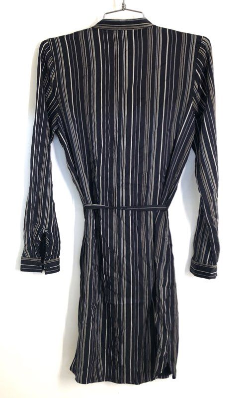 Ann Taylor Women's Navy Striped Shirt Dress Tie Waist Long Sleeve V-Neck Sz S