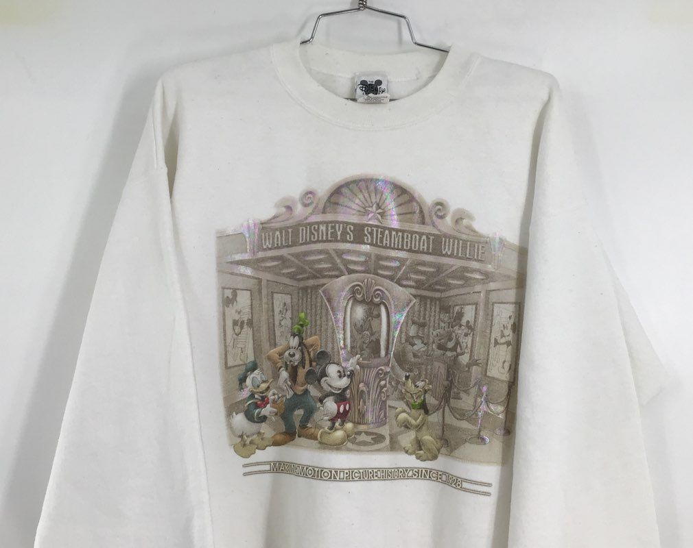 Disney Men&#39;s White Walt Steamboat Willie Pullover Sweatshirt - Size Large