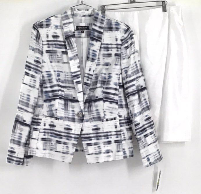 NWT John Meyer Women&#39;s White Black Tie Dye 2-Piece Skirt Suit - Size 14