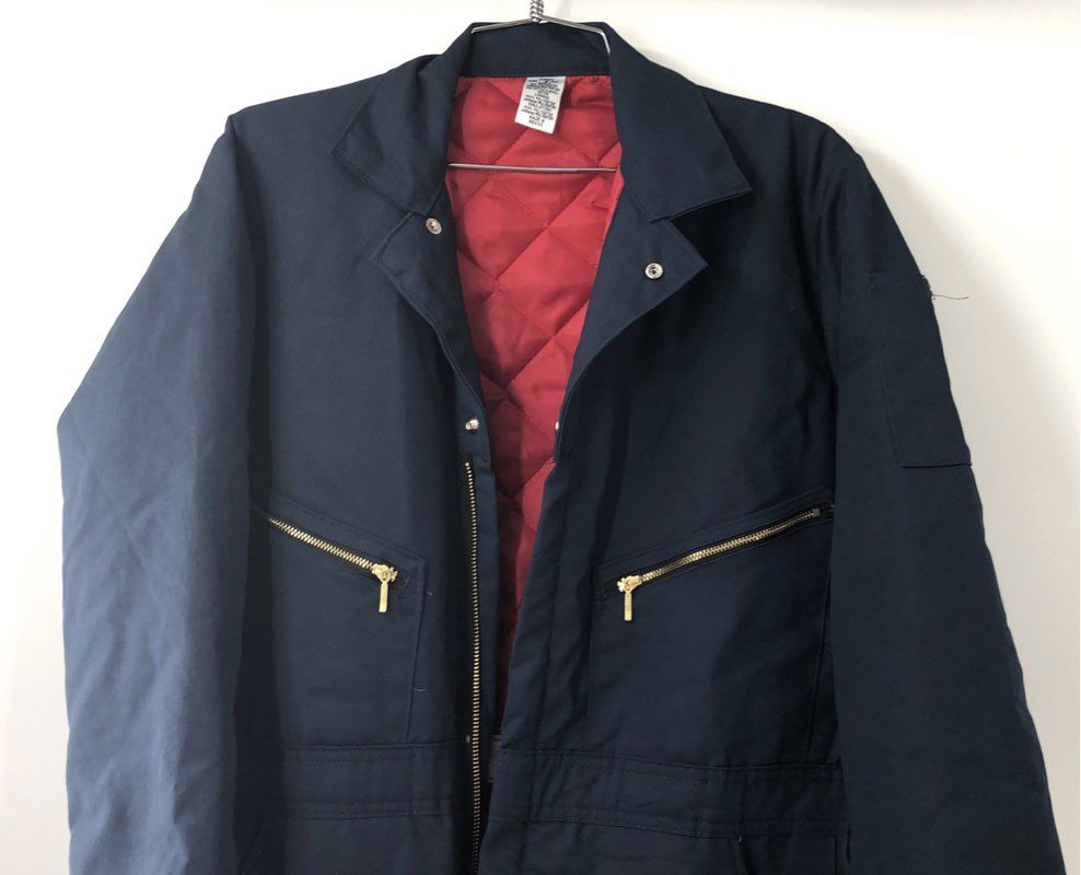 Walls Men's Navy Blue Quilted Lined Insulated Work Coveralls Jumpsuit Sz S-RG