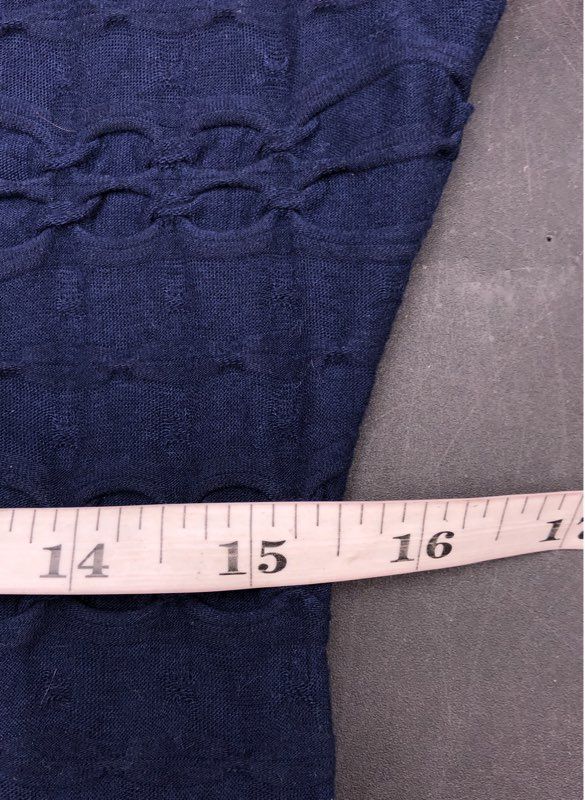 Max Studio NWT Women's Navy Blue Textured Ruched Sheath Dress 3/4 Sleeve Sz L