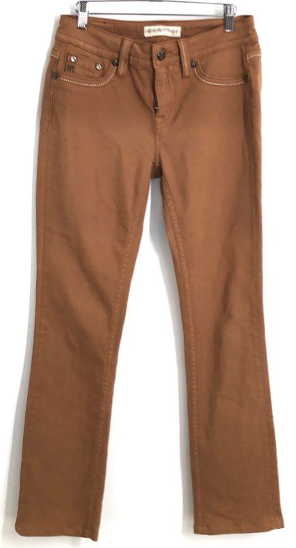Miss Me Women's Camel Mid-Rise Straight Embellished Flap Pocket Pants Sz 28x32