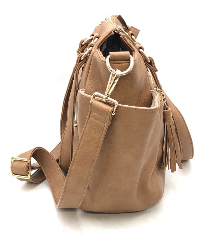 White Elm Brown Vegan Leather Diaper Bag Tote Handbag