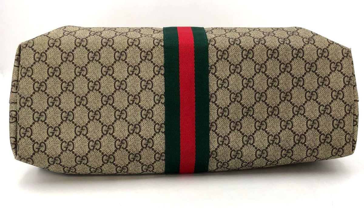 Gucci Inspired Ophidia Signature GG Canvas Print Tote with Green/Red Web Stripe
