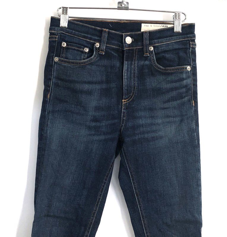 Rag & Bone Women's Stanwix Skinny Jeans Dark Wash High Rise Raw Hem 25
