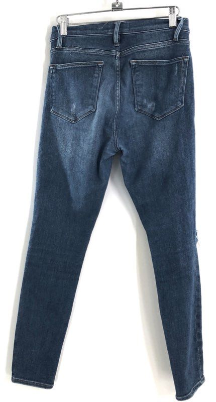 FRAME Women's Le High Skinny Saxon Jeans Blue Distressed Ripped High Rise Sz 28