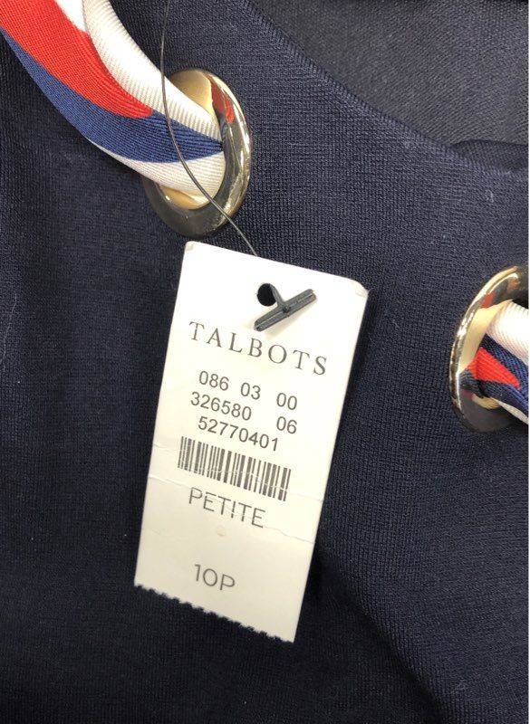 Talbots Women's Navy Blue Nautical Scarf Neck Fit Flare Dress NWT 10P