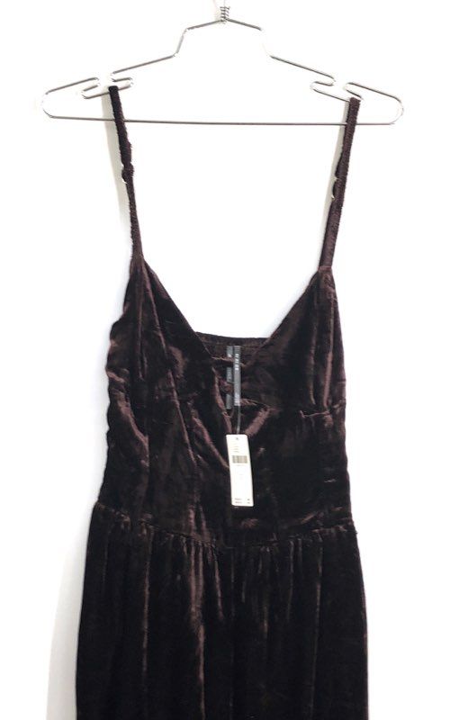 Anthropologie Women's Brown Velvet Floral Applique Wide Leg Jumpsuit NWT Sz 2