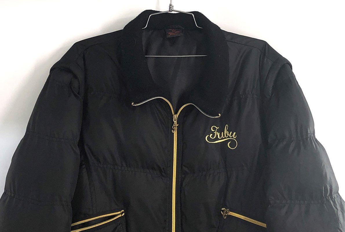 Fubu Women's Vintage Y2K Black Gold Quilted Puffer Jacket Ladies Collection 3X
