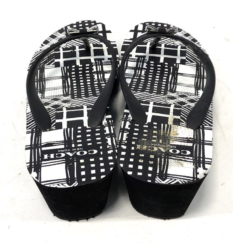 Coach Joklayn Black White Geometric Thong Wedge Sandals Flip Flops Size 7