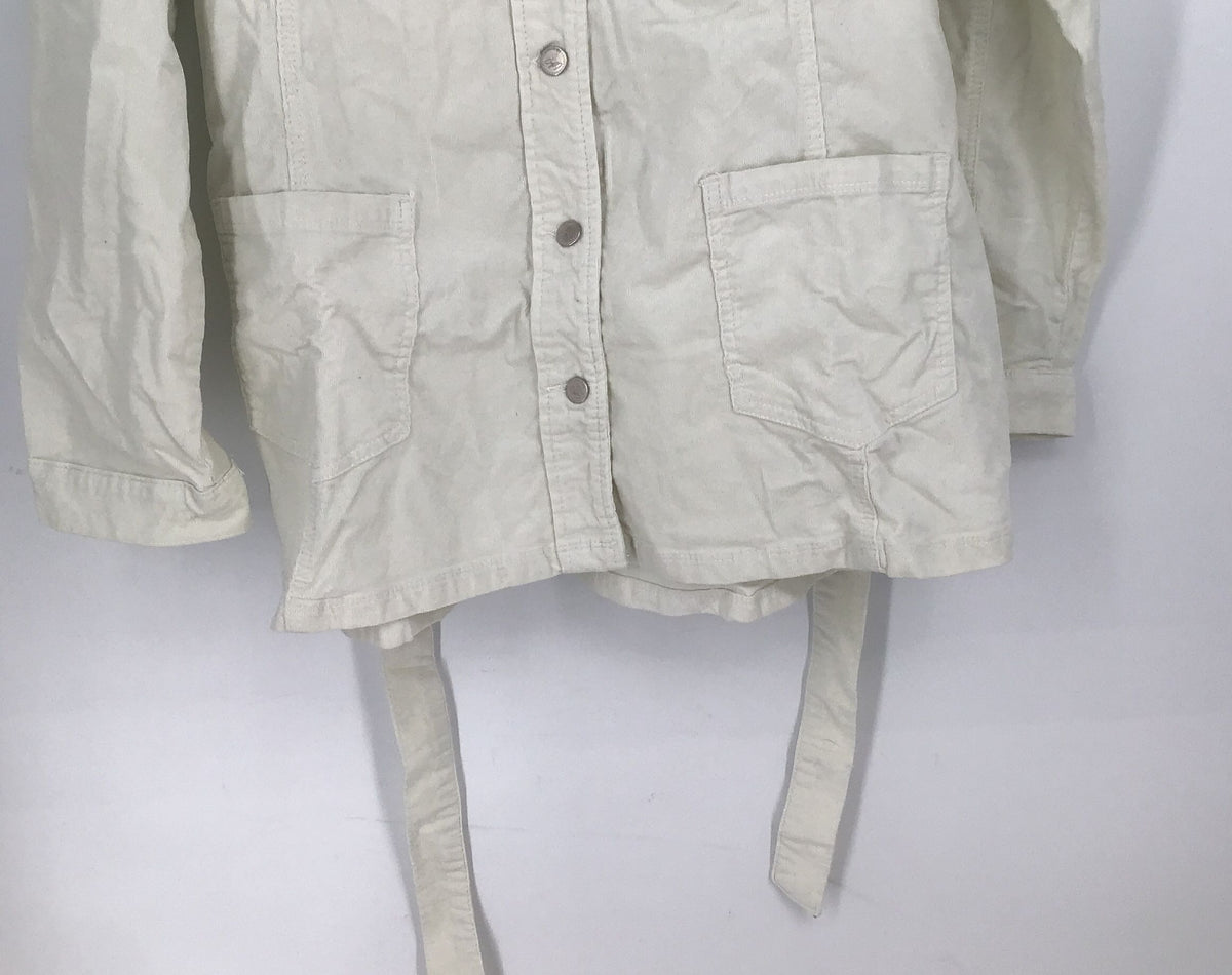 NWT Suzanne Betro Women&#39;s White Collared Tie Waist Denim Jacket - Size 2XL