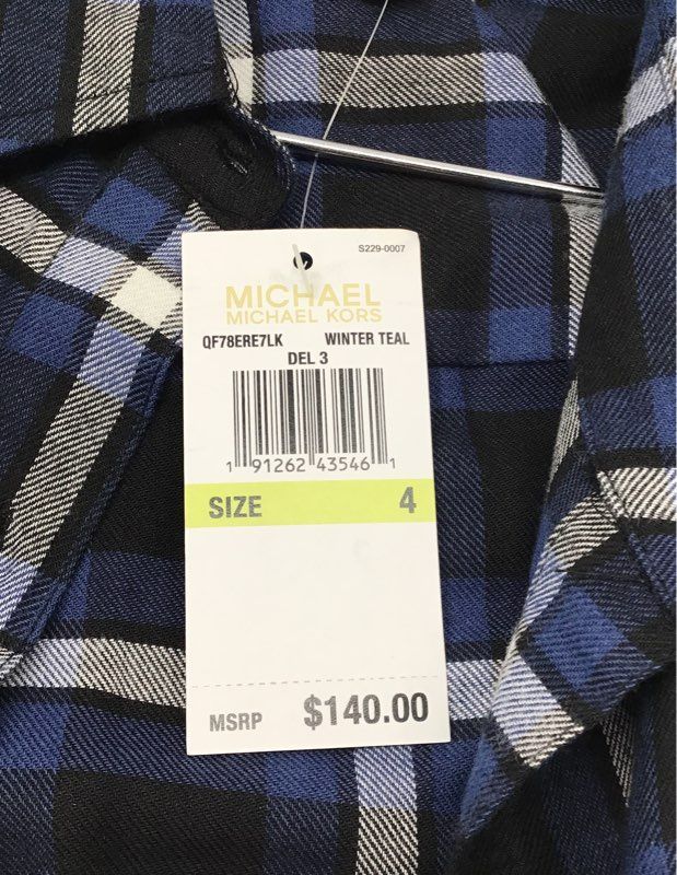 Michael Kors Women's NWT Plaid Tie-Waist Shirtdress Black Blue Sz 4