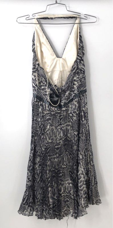 Carmen Marc Valvo Women's Gray Snakeskin Print Pleated Beaded Halter Dress NWT 2