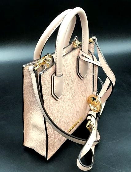 Michael Kors Blush Pink Leather Signature Print 'Mercer' Crossbody Bag (+COA)
