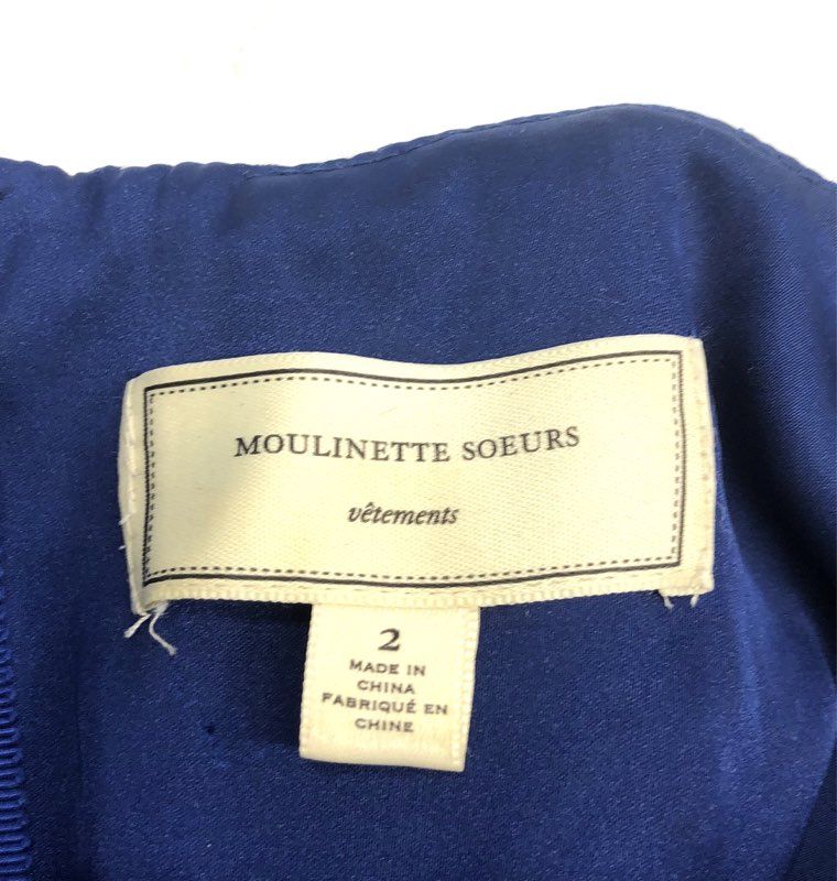 Moulinette Soeurs Women's Navy White Geometric Beaded Neckline Dress Sz 2