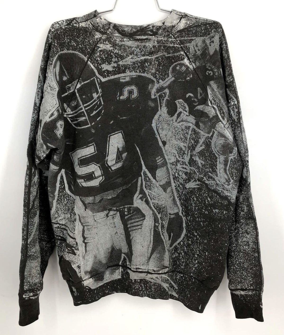 Vintage Oneita Oakland Raiders Football Grey/Black All-Over Print Sweater - XL