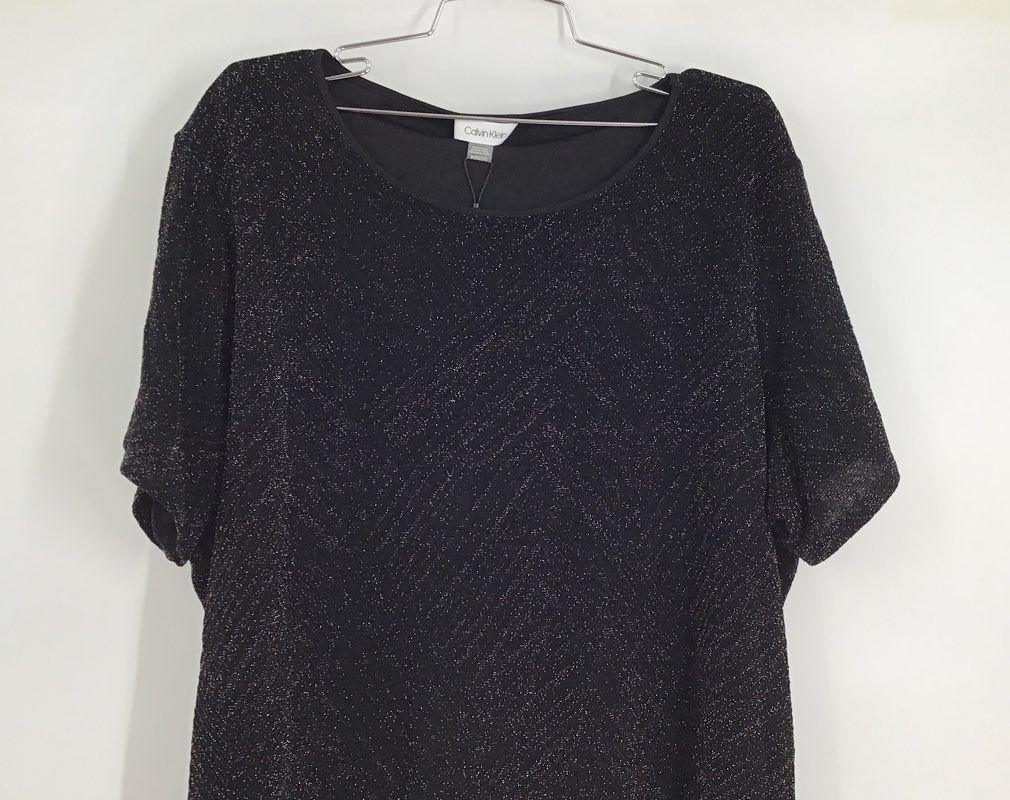 NWT Calvin Klein Women&#39;s Black Short Sleeve Round Neck Blouse - Size 2X