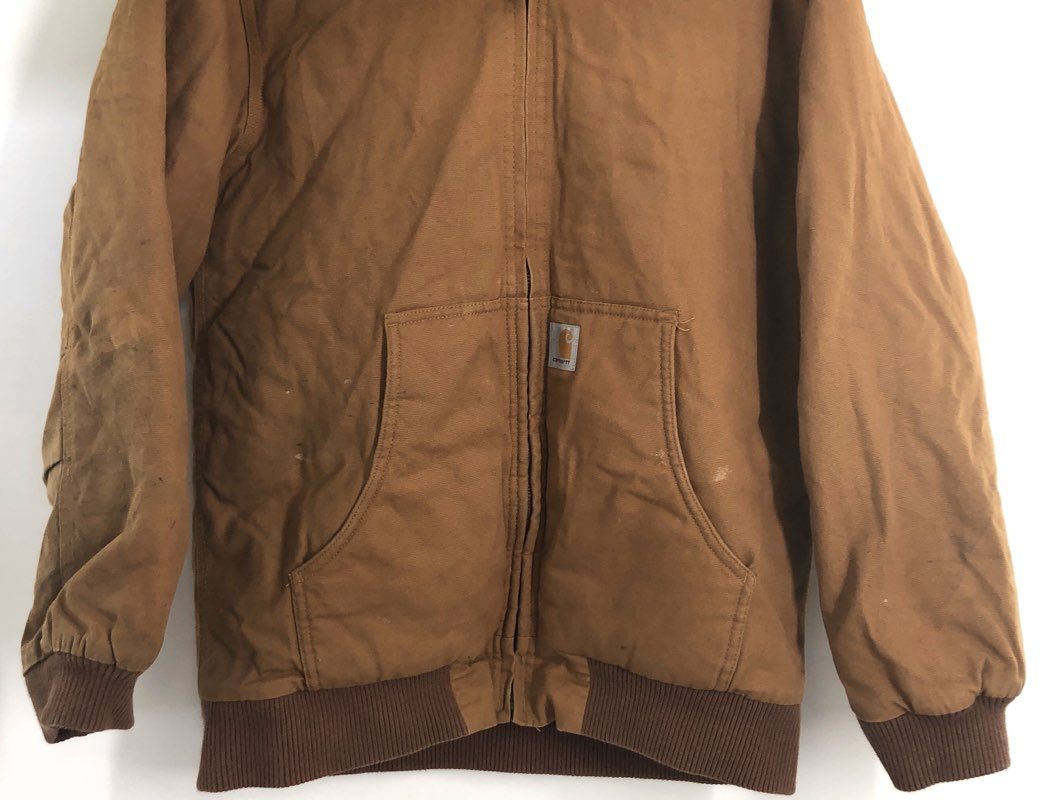 Carhartt Boys Brown Duck Canvas Quilt Lined Hooded Active Work Jacket Youth XL