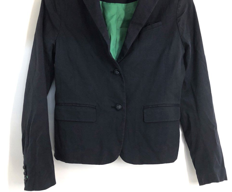 Gap Women's The Academy Blazer Navy Blue Cotton Two-Button Vintage Y2K Sz 4