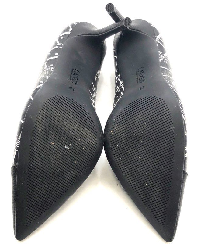 Lauren Ralph Lauren Monogram Cap Toe Pointed Toe Pumps Black White Size 7B
