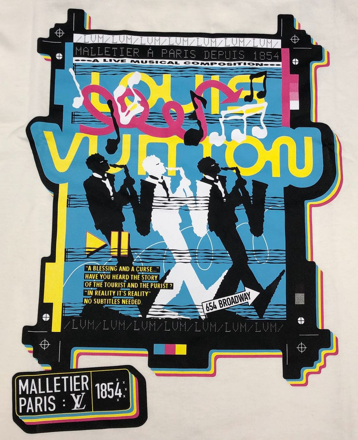 Louis Vuitton Inspired Men's White/Multicolor LV Jazz Flyers T-shirt - Size 2XL