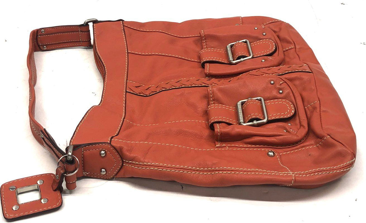 Tignanello Orange Pebbled Leather Shoulder Bag Braided Detail Hobo Purse