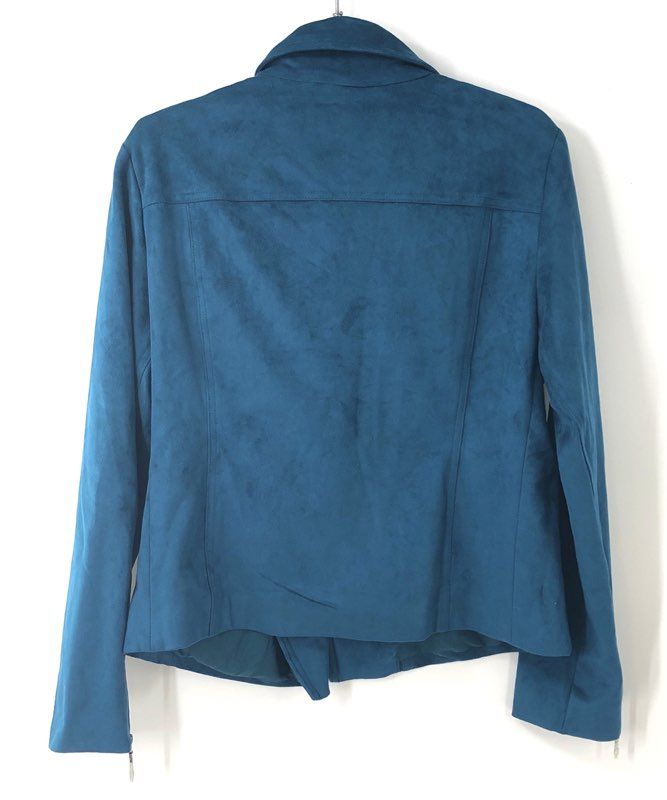 Chico's Women's NWT Faux Suede Moto Jacket Teal Collared Size 2 US 12/14
