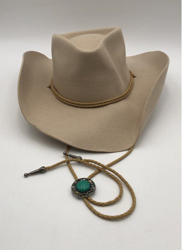 Wyeth Women's Beige Lennox Wool Western Cowboy Hat NWT Turquoise Slide OS
