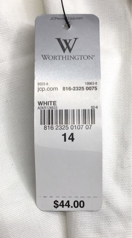 Worthington Women's White Modern Fit Slim Leg Stretch Cotton Pants Sz 14 NWT