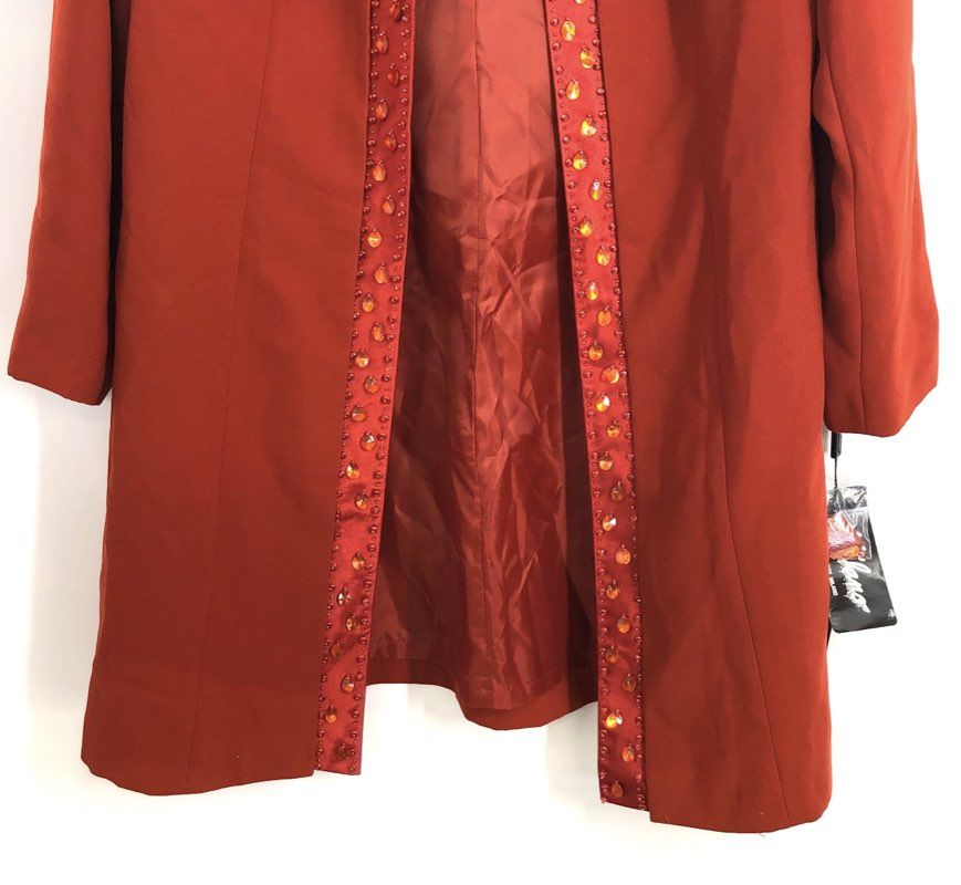 J. Milano Women's Rust Beaded Embellished Open Front Tunic Jacket Sz 14 NWT