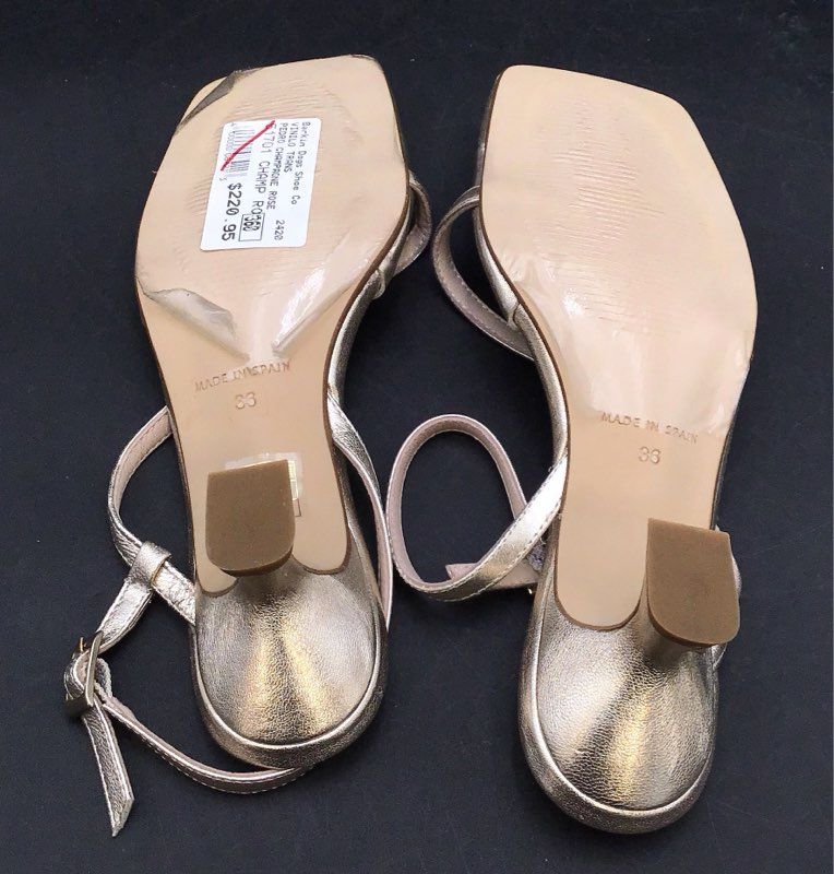 Pedro Anton Champagne Rose Vinyl Square Toe Slingback Heels Sandals Sz EU 36